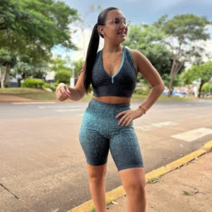 Calza Biker gris/celeste