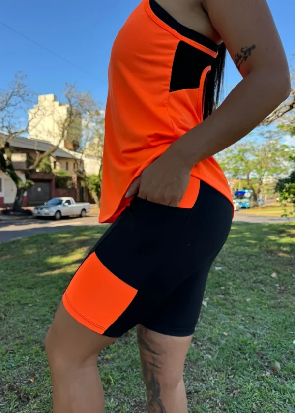 Calza biker negro/naranja flúor